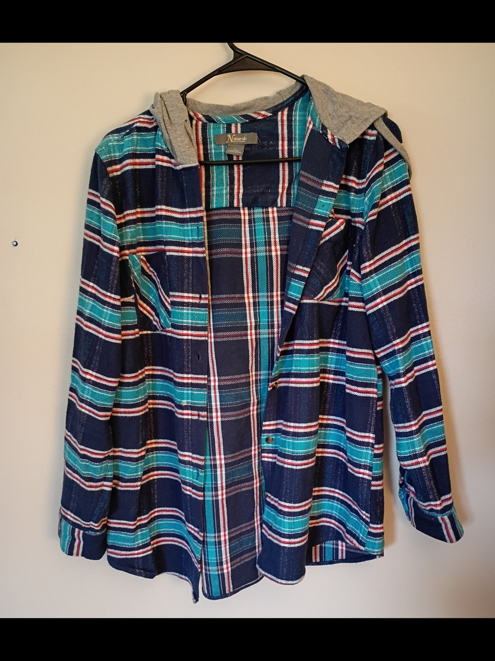 Natural Reflections Plaid Button-Up Shirt Jacket in Teal, Navy & Red